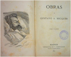 Primera edición de sus Obras (1871), con dibujo de Vicente Palmaroli y grabado por Severini